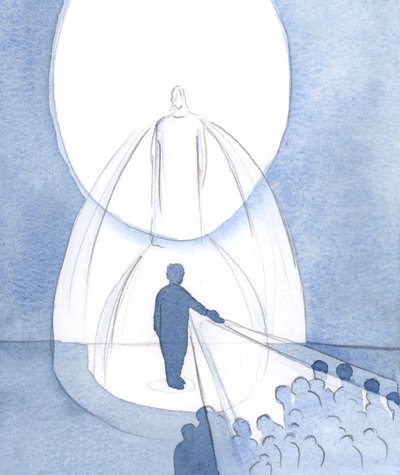 Kristus tillåter oss att utstråla sitt eget ljus och därigenom föra ljus och hopp till andra, 2000 (w/c på papper) av Elizabeth Wang