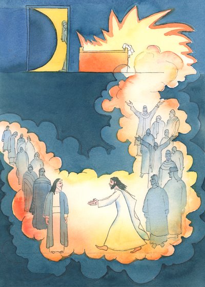 Kristus rusade för att se Abraham i underjorden, 2004 (w/c på papper) av Elizabeth Wang
