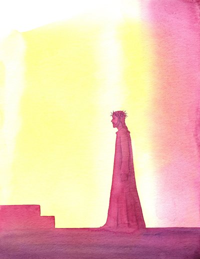 Kristus visade ut tålamod i sitt orättfärdiga spår, 2001 (w/c på papper) av Elizabeth Wang