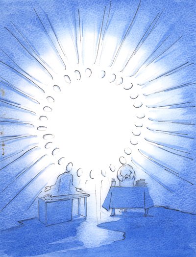 Kristus förenar sina vänner på jorden i "de heligas gemenskap". Varje bön som framförs genom Kristus berör eller hjälper andra själar, 2003 (w/c på papper) av Elizabeth Wang