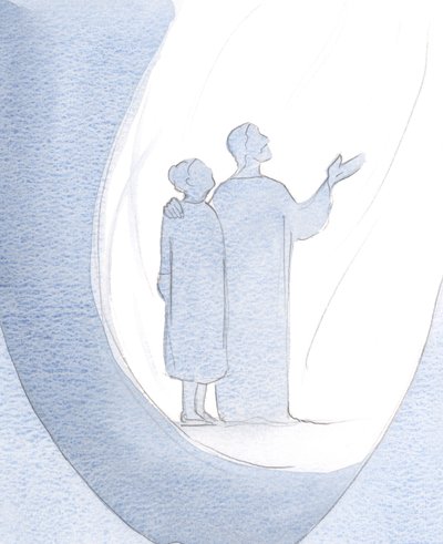 Kristus ledde mig att stå sida vid sida med honom och bad vår himmelske Fader om nåd för andra., 2000 (w/c på papper) av Elizabeth Wang