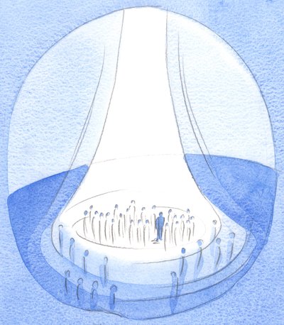 Kristi offer - offret från jorden - är som en fyr av ljus inför himlen, 2002 (w/c på papper) av Elizabeth Wang