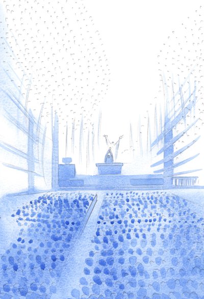 Under det heliga mässoffret vädjar Kristus till Fadern, bland sitt folk på jorden och i himlen, 2002 (w/c på papper) av Elizabeth Wang