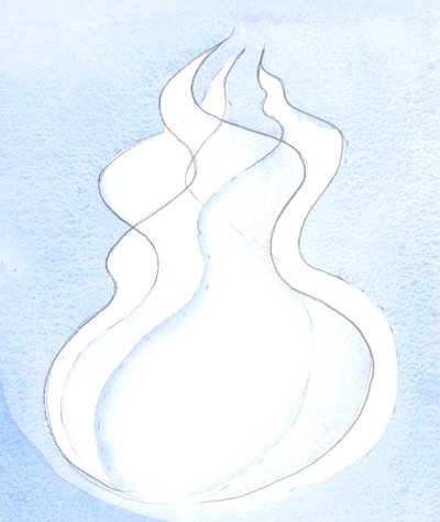 Varje gudomlig person, varje låga, har samma gudomliga natur. Tillsammans är de en Gud, en eld, 2002 (w/c på papper) av Elizabeth Wang