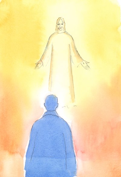 Var och en av oss kan fråga: "Om Kristus stod, synlig, framför mig, vad skulle jag skämmas för?" Vad, i våra själar och liv, behöver vi rätta till?., 2004 (w/c på papper) av Elizabeth Wang