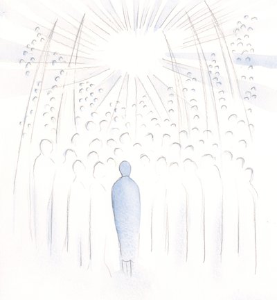 Varje person vi ber för lyfts in i Guds ljus och får hjälp av de heligas böner, 2000 (w/c på papper) av Elizabeth Wang