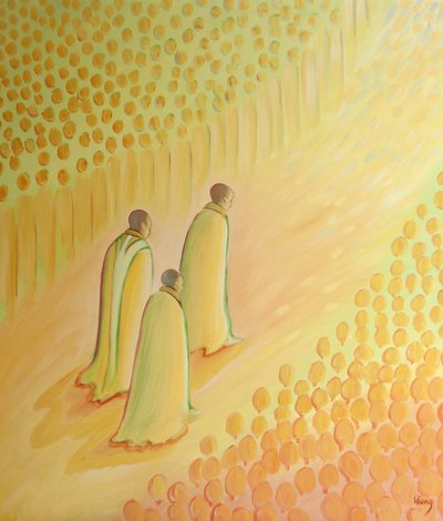 Trofasta präster som kommer in i himlen får en enorm hälsning och äras som "andra Kristus" efter deras arbete på jorden, 2001 (olja ombord) av Elizabeth Wang