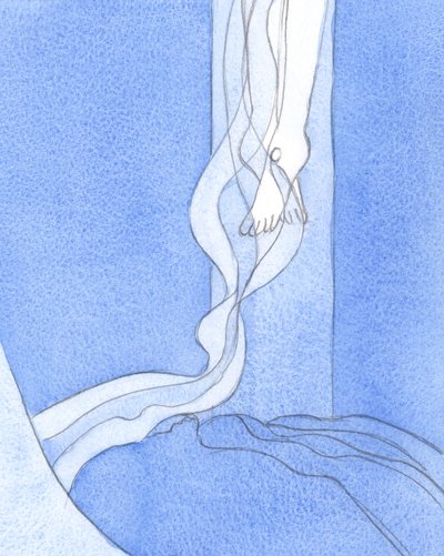 Från hans fötter hälldes Kristi dyrbara blod nedåt för att spridas över jorden. Genom det blodet har mina synder blivit förlåtna., 2001 (w/c på papper) av Elizabeth Wang