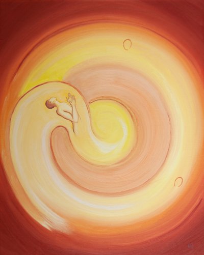 Från all evighet kommer Guds Son, som föddes av Maria, fram ur Faderns glödheta kärlek, i den Helige Andes kraft, 2003 (olja ombord) av Elizabeth Wang