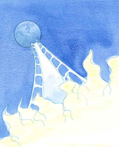 Från himlens härlighet har Gud skapat en bro till jorden, genom Kristus, så att alla som tror på honom och är döpta kan ha ett säkert hopp om att nå himlen, 2003 (w/c på papper) av Elizabeth Wang