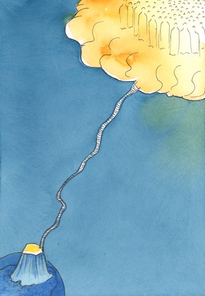 Från nådens liv ledde en repstege uppåt till där Kristus och de heliga väntade i himlen för att hälsa dem som höll ut, 2003 (w/c på papper) av Elizabeth Wang