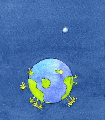 Gud skapade jorden och allt som finns på den, 2001 (w/c på papper) av Elizabeth Wang