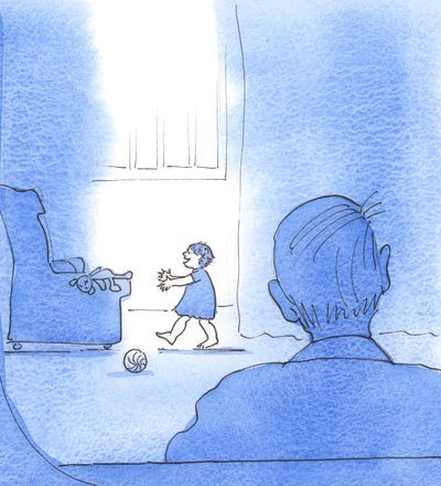 Gud Fadern döljer sin glädje i oss, så att han inte skrämmer oss av intensiteten av sin glädje och tillgivenhet, 2003 (w/c på papper) av Elizabeth Wang