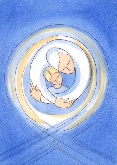 Gud Fadern älskar var och en av oss med en passionerad kärlek och håller oss i sin ömma famn, 2002 (w/c på papper) av Elizabeth Wang