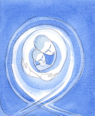 Gud Fadern älskar var och en av oss med en passionerad kärlek och håller oss i sin ömma famn, 2002 (w/c på papper) av Elizabeth Wang