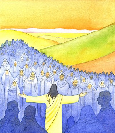 Great Crowds Followed Him, 2001 (w/c på papper) av Elizabeth Wang