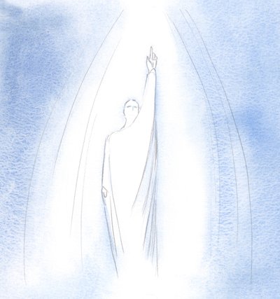 Han riktade alla mina böner till Fadern och uppmanade mig att följa hans väg till Guds hjärta., 2001 (w/c på papper) av Elizabeth Wang