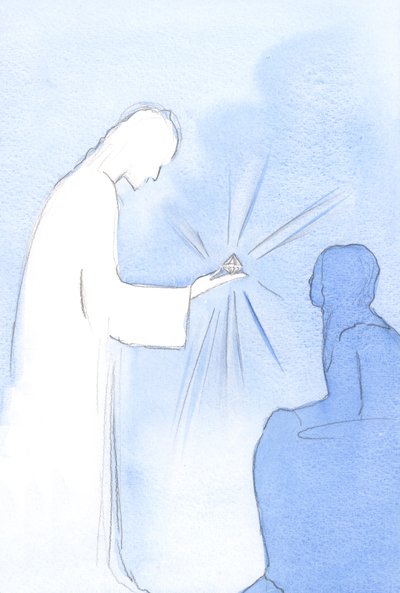 Han räckte fram en liten trofé som var formad som en kristall. Det representerade den renhet av avsikt som jag hade eftersträvat, 2002 (w/c på papper) av Elizabeth Wang