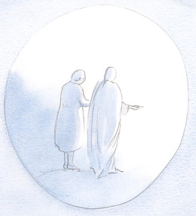 Han var bredvid mig och sträckte ut sin hand för att hjälpa och trösta andra var jag än sträckte ut min hand till dem., 2001 (w/c på papper) av Elizabeth Wang
