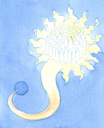 Himlen är som ett ljust Hem långt över jordens mörker; ett upphöjt tillstånd; en gratis gåva som vi inte är värda, 2003 (w/c på papper) av Elizabeth Wang