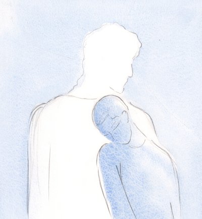 Jag lutade mig mot hans hjärta, i nattvarden, och väntade på att hans vilja skulle göras tydlig; det fanns inget behov av tal, 2000 (w/c på papper) av Elizabeth Wang