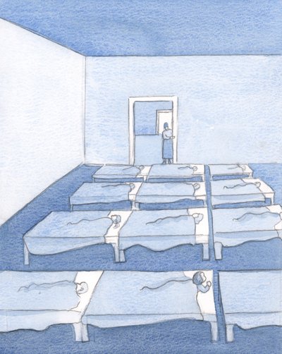 Jag minns lugnet och ordningen i min dagisklass, 2000 (w/c på papper) av Elizabeth Wang
