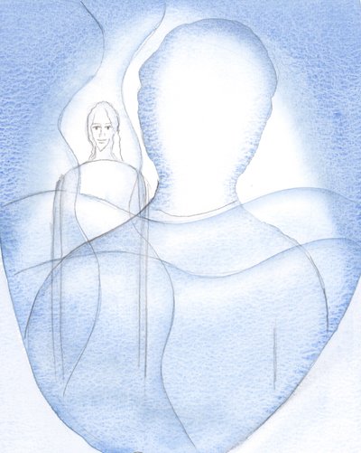 Jag såg Kristi strålande närvaro, bakom mina tankar och minnen, 2000 (w/c på papper) av Elizabeth Wang