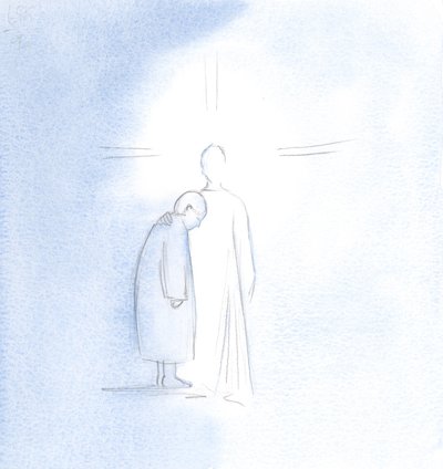 Jag såg själen hos denna kvinna som hade dött stå bredvid Kristus, glad och fridfull, efter att reningen av skärselden hade avslutats, 2000 (w/c på papper) av Elizabeth Wang