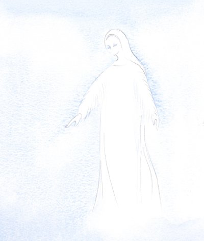 Jag fick en glimt av vår heliga Moder Marias värdighet och den härlighet som hon nu får i himlen., 2001 (w/c på papper) av Elizabeth Wang