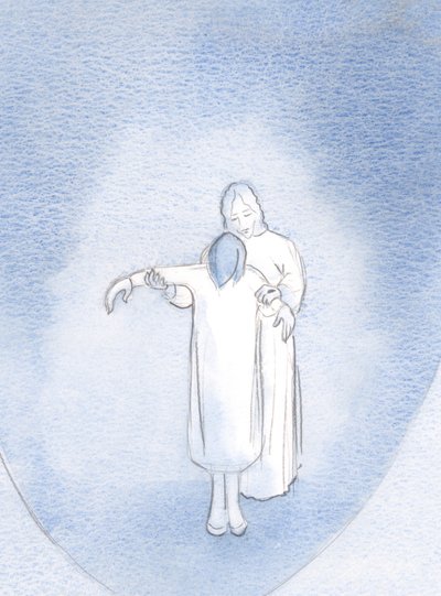 Om vi blir ett med Kristus i lidande (tålmodigt burna) blir vi ett med honom i bön, 2000 (w/c på papper) av Elizabeth Wang