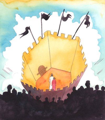 Om vi ber i Kristi namn, med tro på honom och i hans Andes kraft, kan vi vara säkra på att vi håller "utanför" våra själar de tankar, frestelser, demoner och rädslor som ibland angriper oss, 2005 (akvarell på papper) av Elizabeth Wang