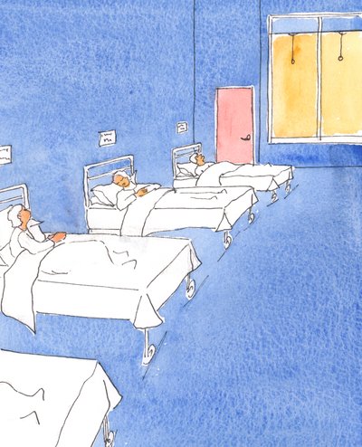 Sjukdom ger oss en möjlighet att fråga oss själva när vi tänker på livets slut: "Ska jag möta Gud med ett fridfullt eller skyldigt hjärta?"., 2004 (w/c på papper) av Elizabeth Wang