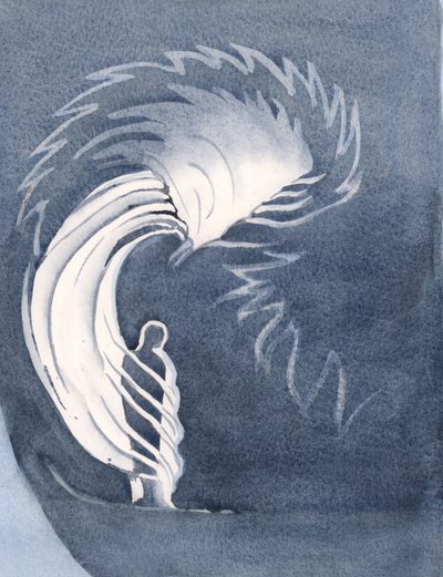 I nattvarden omsluter Kristi närvaro oss som en mantel, värmer oss med himmelsk nåd, tröstar oss, 2000 (w/c på papper) av Elizabeth Wang