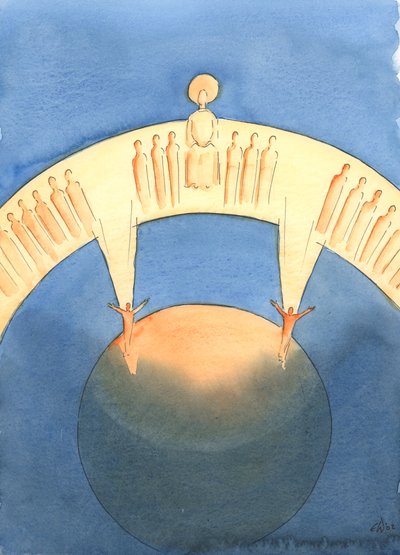 I privat bön kan vi uppstå i ande för att förenas med de heligas nattvard i himlen till pris av Fadern genom Kristus, 2003 (w/c på papper) av Elizabeth Wang