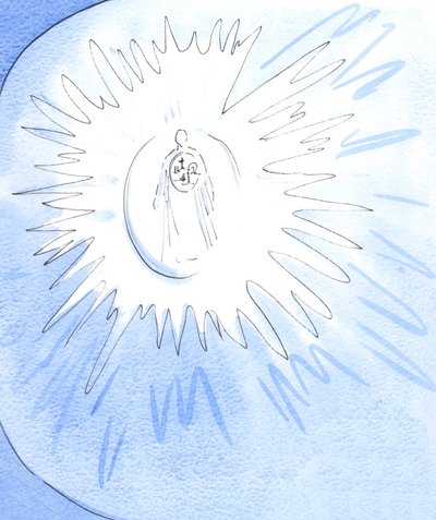 När jag vänder mig till den uppståndne Kristus som är med Fadern i himlen, finner jag i Kristus alla räddande händelser i hans liv som är anledningen till mitt hopp, 2002 (w/c på papper) av Elizabeth Wang
