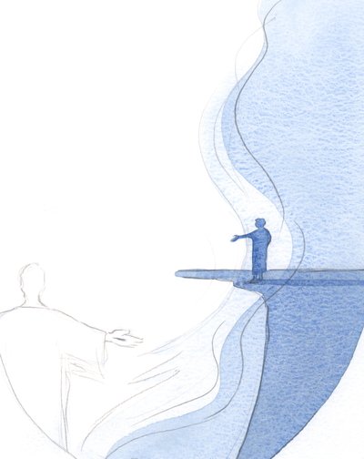 Det är den gudomliga härlighetens eld som bränner bort all ofullkomlighet. Då återstår bara det som är sant, evigt, rent och starkt., 2001 (w/c på papper) av Elizabeth Wang