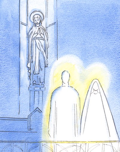 Det behagade Jesus att ta med sin Moder Maria för att vara med honom i Lady Chapel, och att visa mig vad jag tror, 2002 (w/c på papper) av Elizabeth Wang
