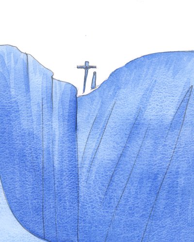 Det var som om Kristus och Vår Fru var tillsammans vid världens kant, när Han dog för att rädda syndare från avgrunden, 2002 (w/c på papper) av Elizabeth Wang