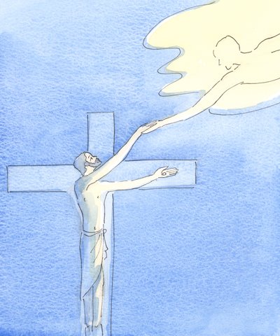 Det var på Golgata som Kristus skapade en bro genom vilken alla som kommer till honom kan nå himlen; och det är vid mässan vi finner Golgata, 2002 (w/c på papper) av Elizabeth Wang