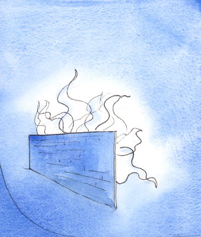 Det är som om "hjärtat" hos varje person, i sin privata förening med Gud, finns i skydd bakom en enorm mur; ändå kan välgörenhetens och glädjens eld som flammar där skymtas på avstånd, 2003 (w/c on av Elizabeth Wang