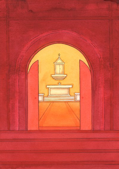 Jesus Kristus är verkligen närvarande i det heliga sakramentet i tabernaklet, 2004 (w/c på papper) av Elizabeth Wang