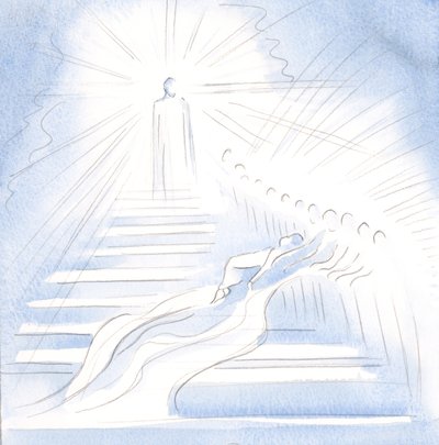 Jesus kom ner för en trappa från himlen för att hälsa på mig i nattvarden och för att leda mig hem, 2000 (w/c på papper) av Elizabeth Wang