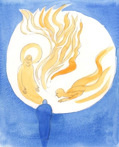 Jesus, vår överstepräst, drar oss genom den helige Ande in i Faderns kärlek, 2003 (w/c på papper) av Elizabeth Wang