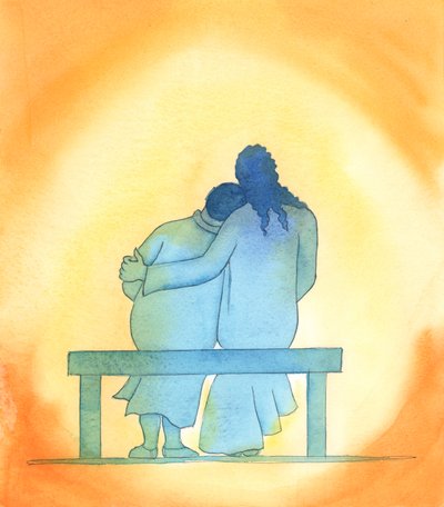 Jesu kärlek är personlig, öm och oföränderlig; han är alltid närvarande med oss, särskilt i det heliga sakramentet, och tröstar oss med sin närvaro., 2003 (w/c på papper) av Elizabeth Wang