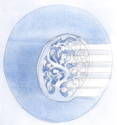 Precis som en trasig design (på en guldplåt) kan repareras med ett tillsatt ämne, så fullkoms vår bön genom dess förening med Kristi bön, 2000 (w/c på papper) av Elizabeth Wang