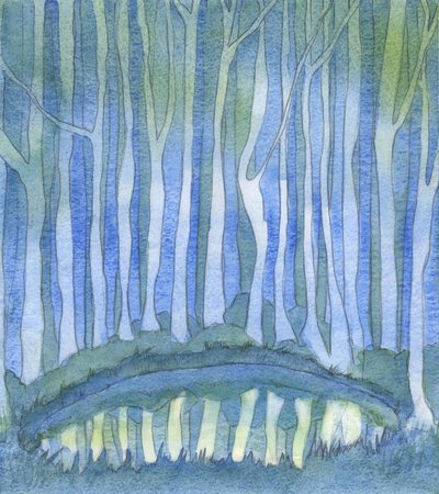 Precis som en person i en skog inte kan se djupet av en djup skogspool, så kan ingen "fatta" Gud, 2003 (w/c på papper) av Elizabeth Wang