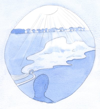 Precis som varje andetag av gas i en ballong bidrar till dess utvidgning och dess flykt, så förstorar bön själen, 2001 (w/c på papper) av Elizabeth Wang