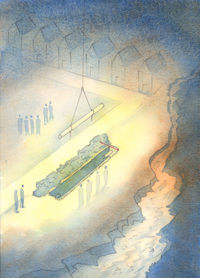 Precis som det är meningslöst att installera avloppsledningar om ett öppet avlopp får stå i närheten, 2003 (w/c på papper) av Elizabeth Wang
