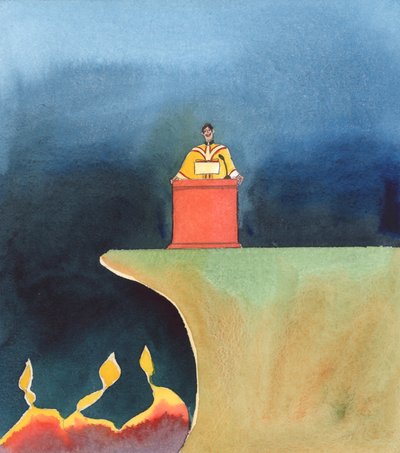 Många präster glömmer att nämna korset, 2005 (akvarell på papper) av Elizabeth Wang