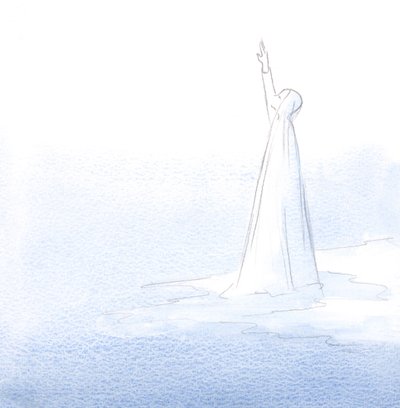 Maria sträckte upp sin hand i bön till Fadern, som uppfyller hennes hjärtas minsta önskan., 2001 (w/c på papper) av Elizabeth Wang